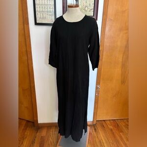 VINTAGE: 100% Linen Minimalist Maxi Dress Langenlook Sz.S (BLACK)